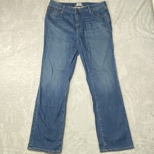 LL Bean Jeans Womens 12 Blue Denim Straight Leg Favorite Fit Mid Rise Stretch